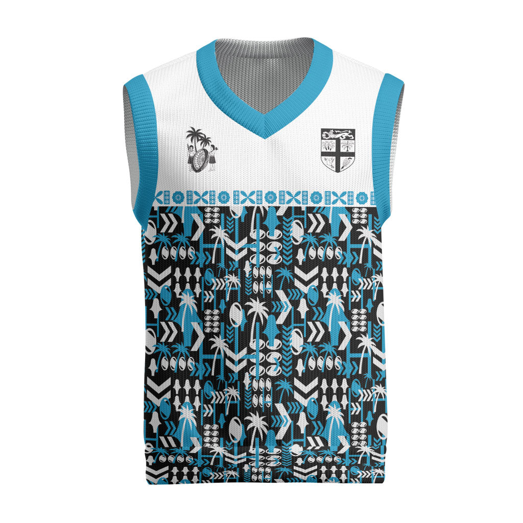 Fiji Bati Christmas Knitted V-Neck Vest Bati Island Warrior Geometry LT9 Blue - Polynesian Pride