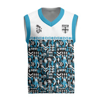 Fiji Bati Christmas Knitted V-Neck Vest Bati Island Warrior Geometry LT9 Blue - Polynesian Pride