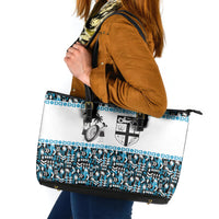 Fiji Bati Leather Tote Bag Bati Island Warrior Geometry LT9 Blue - Polynesian Pride