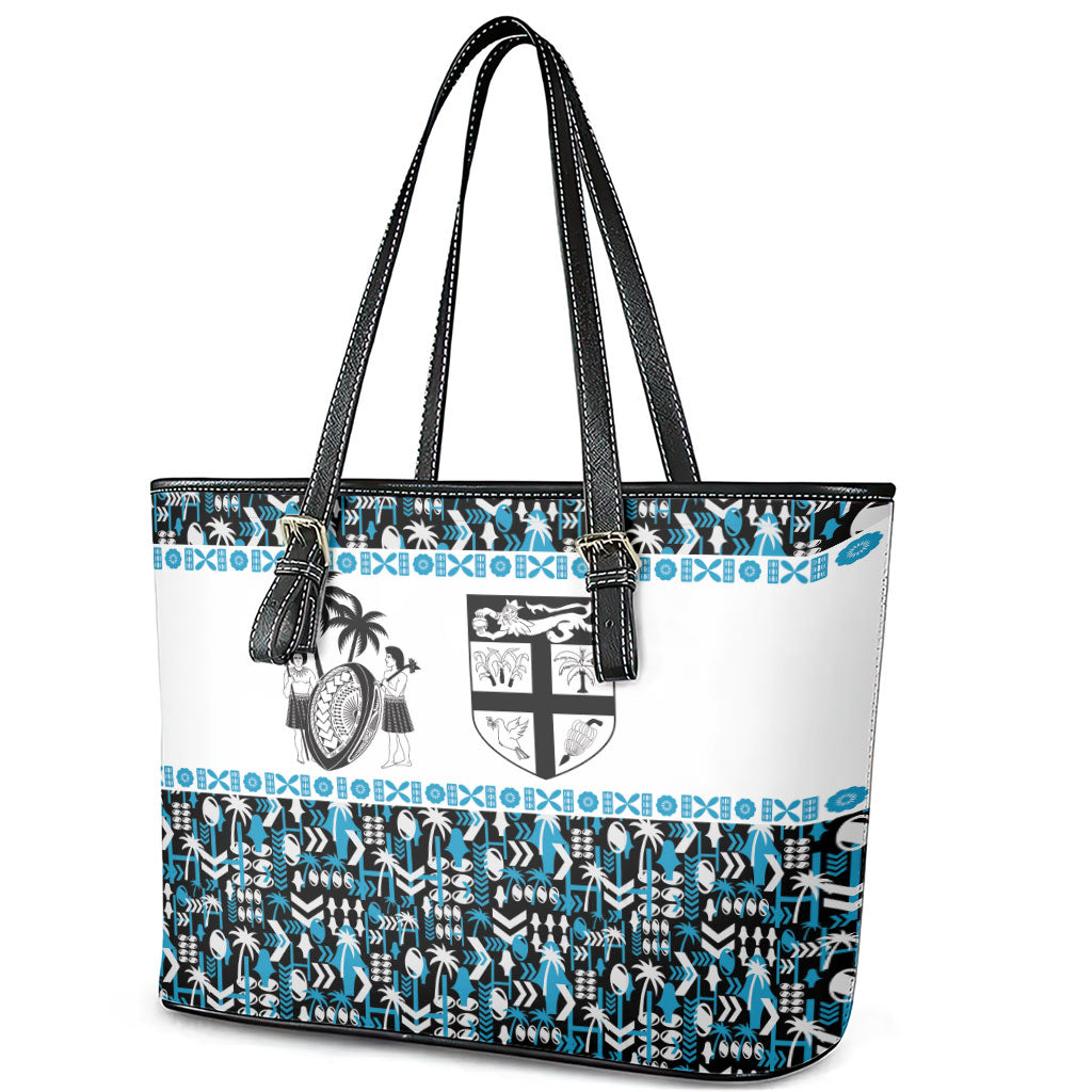Fiji Bati Leather Tote Bag Bati Island Warrior Geometry LT9 - Polynesian Pride