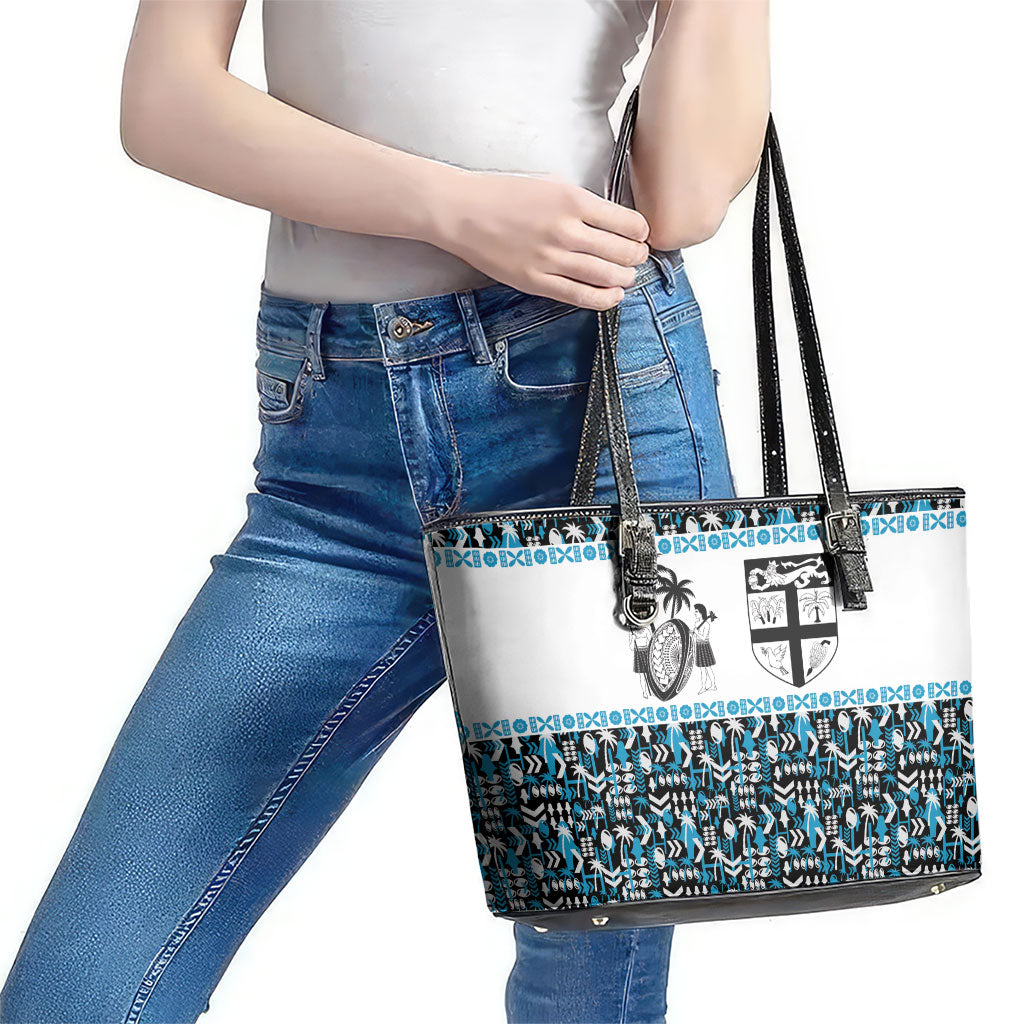 Fiji Bati Leather Tote Bag Bati Island Warrior Geometry LT9 - Polynesian Pride