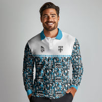 Fiji Bati Long Sleeve Polo Shirt Bati Island Warrior Geometry LT9 - Polynesian Pride