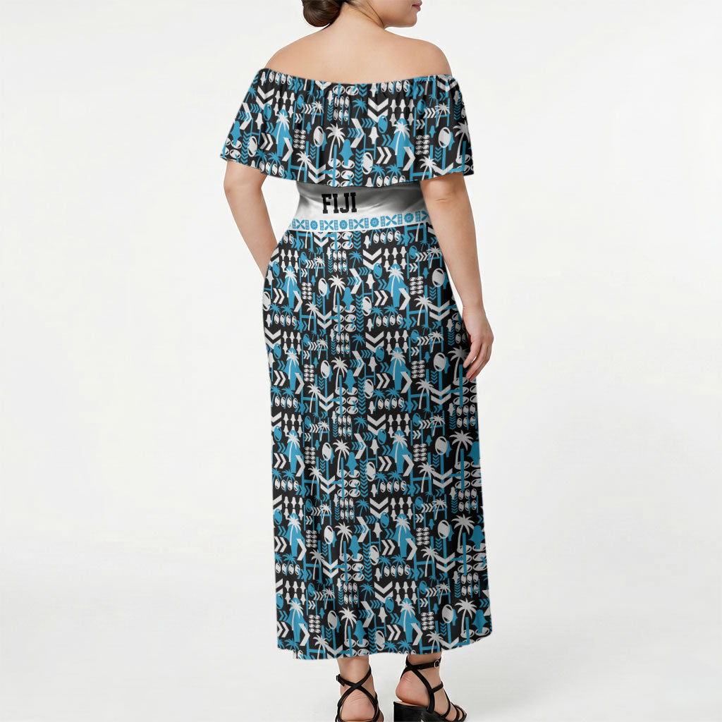 Fiji Bati Off Shoulder Maxi Dress Bati Island Warrior Geometry LT9 - Polynesian Pride