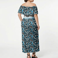 Fiji Bati Off Shoulder Maxi Dress Bati Island Warrior Geometry LT9 - Polynesian Pride