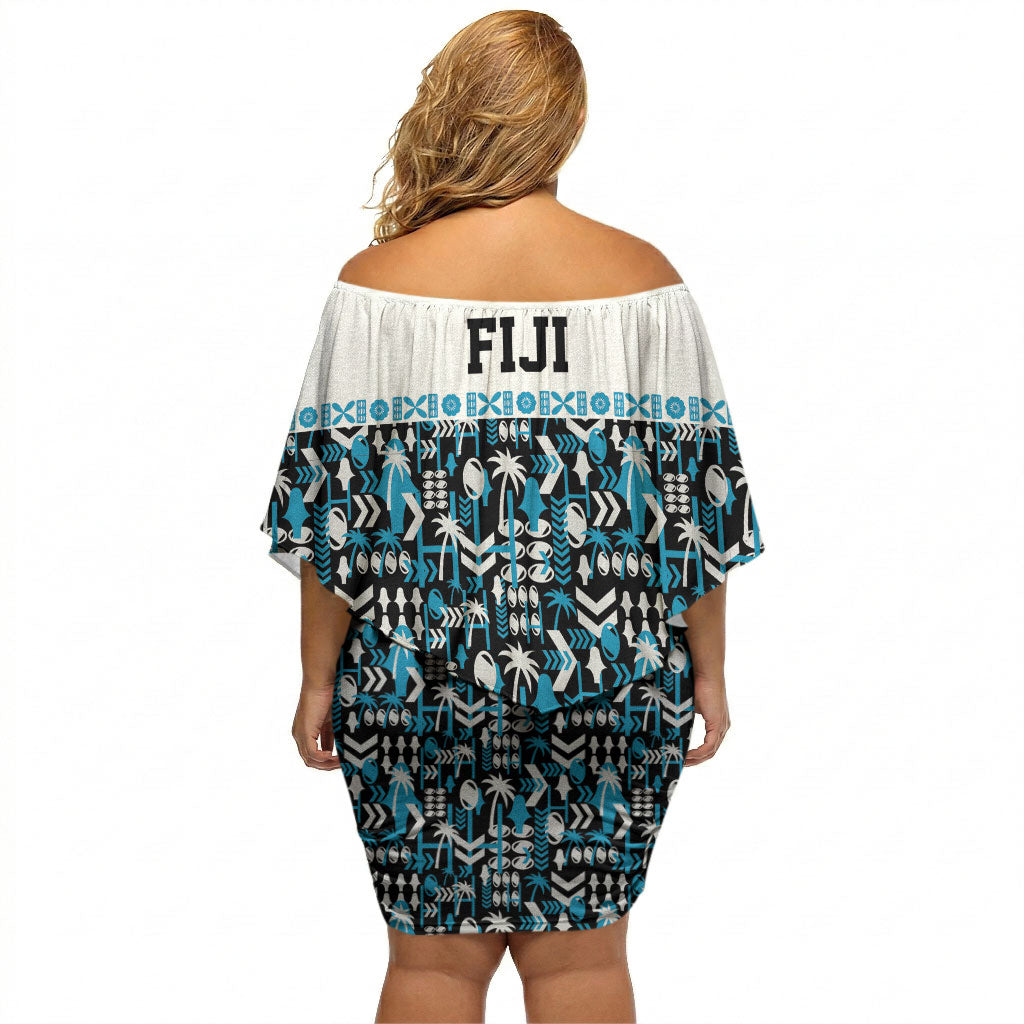 Fiji Bati Off Shoulder Short Dress Bati Island Warrior Geometry LT9 - Polynesian Pride