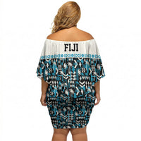 Fiji Bati Off Shoulder Short Dress Bati Island Warrior Geometry LT9 - Polynesian Pride