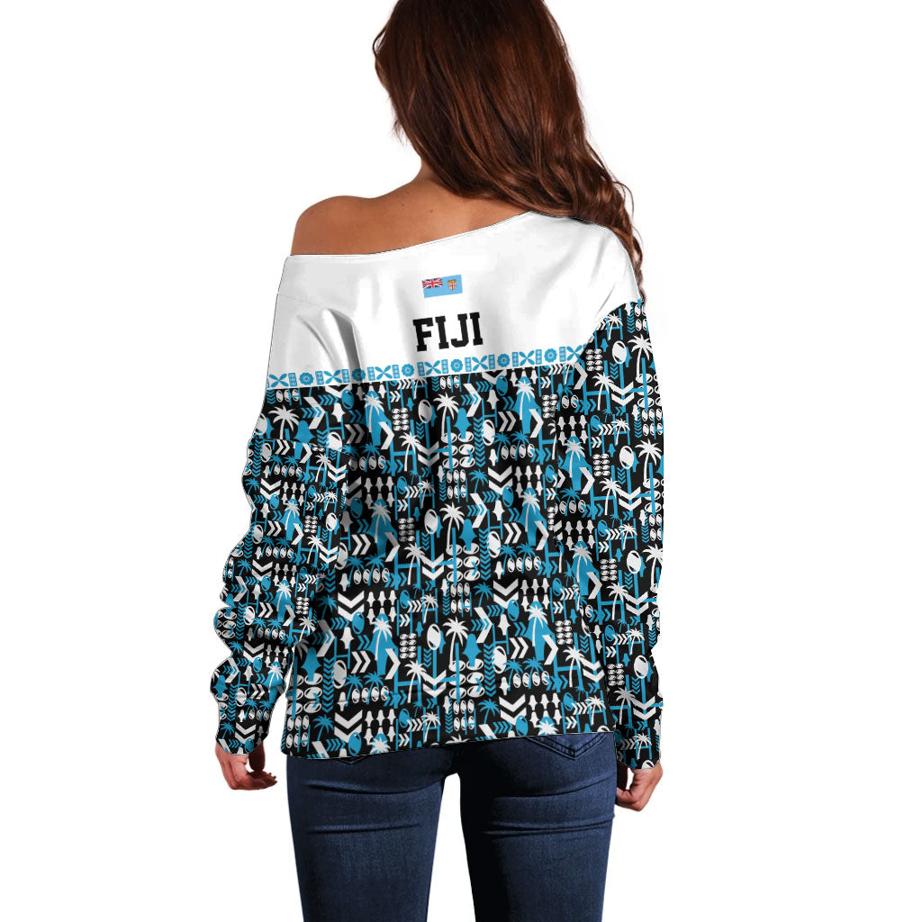 Fiji Bati Off Shoulder Sweater Bati Island Warrior Geometry LT9 - Polynesian Pride