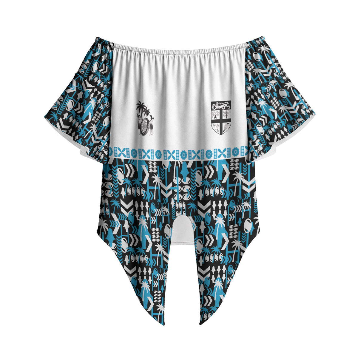 Fiji Bati Off Shoulder Wrap Waist Top Bati Island Warrior Geometry