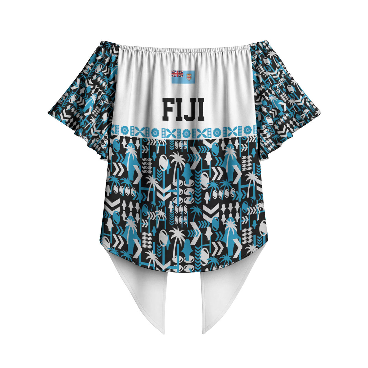 Fiji Bati Off Shoulder Wrap Waist Top Bati Island Warrior Geometry