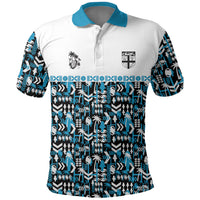 Fiji Bati Polo Shirt Bati Island Warrior Geometry LT9 Blue - Polynesian Pride