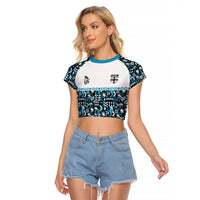 Fiji Bati Raglan Cropped T Shirt Bati Island Warrior Geometry LT9 Female Blue - Polynesian Pride