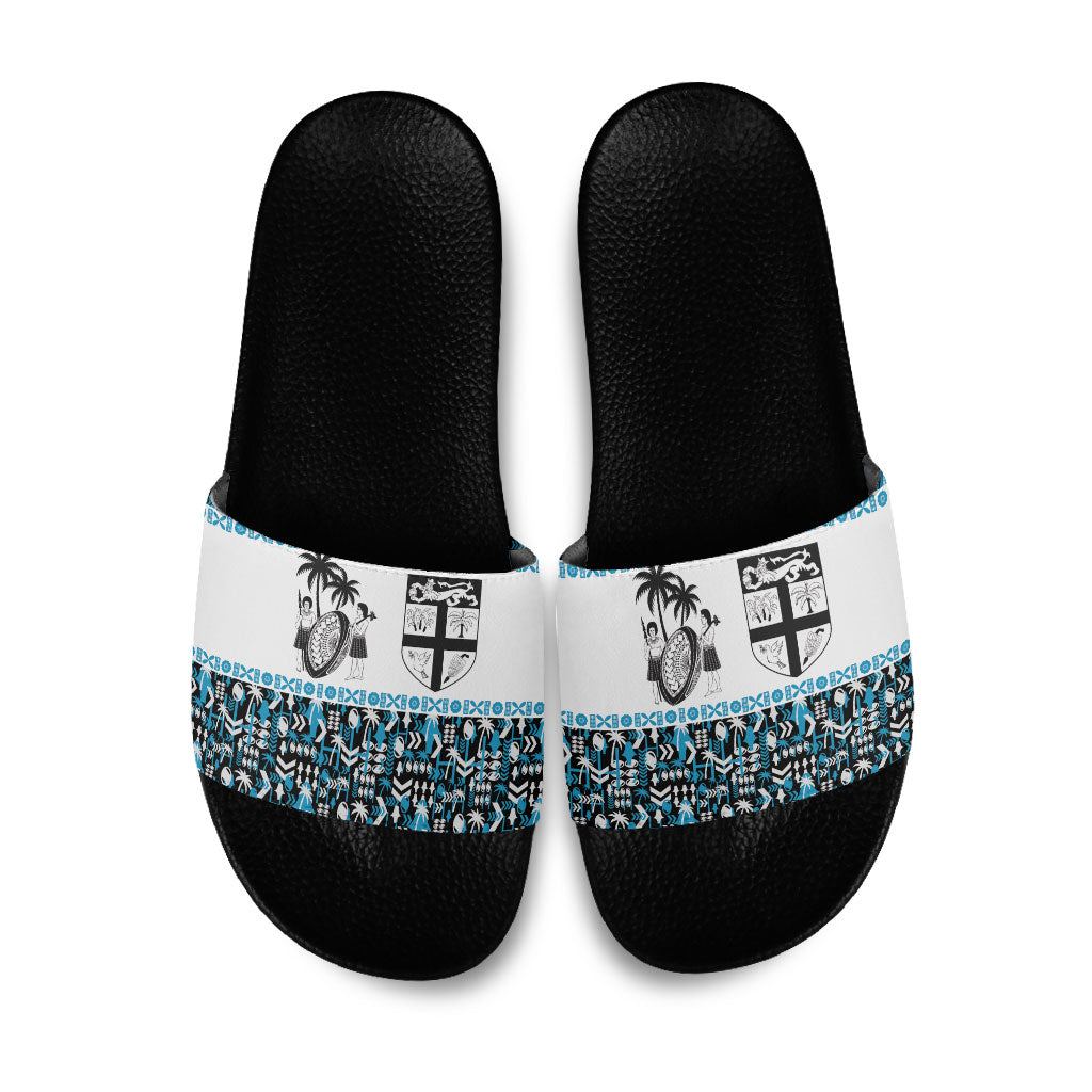 Fiji Bati Slide Sandals Bati Island Warrior Geometry LT9 Blue - Polynesian Pride