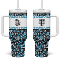 Fiji Bati Tumbler With Handle Bati Island Warrior Geometry LT9 One Size: 40 oz Blue - Polynesian Pride