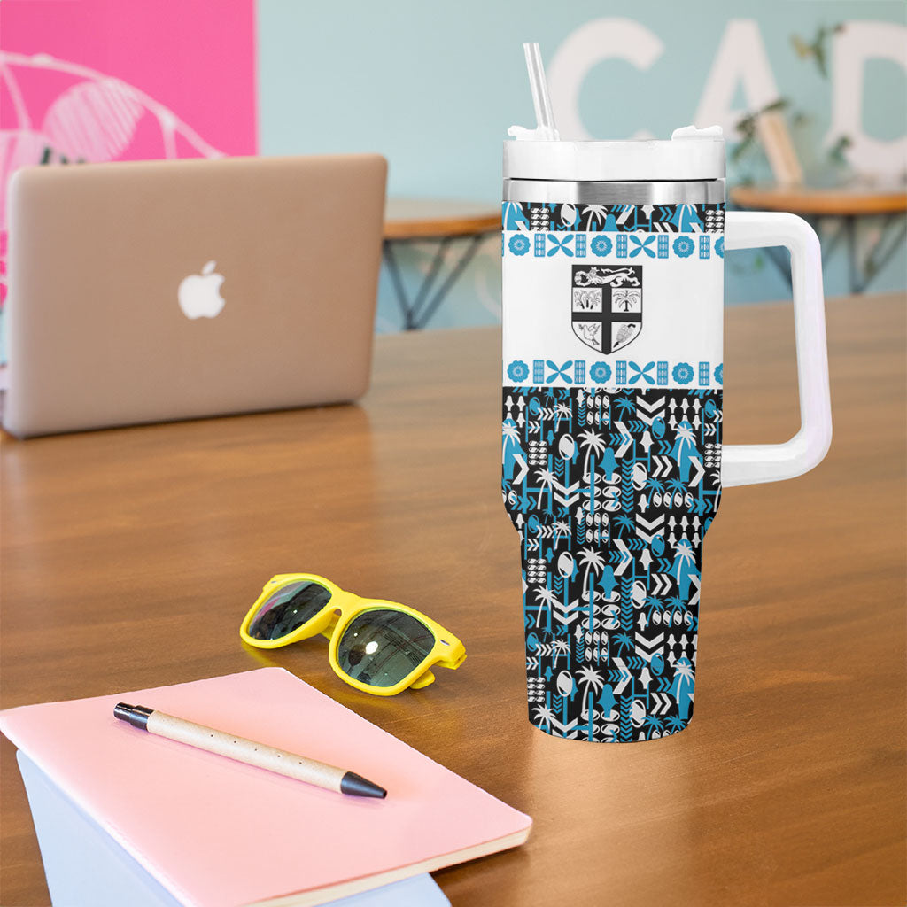 Fiji Bati Tumbler With Handle Bati Island Warrior Geometry LT9 - Polynesian Pride