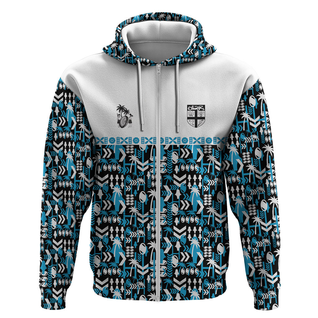 Fiji Bati Zip Hoodie Bati Island Warrior Geometry LT9 Zip Hoodie Blue - Polynesian Pride