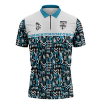 Fiji Bati Zipper Polo Shirt Bati Island Warrior Geometry LT9 Blue - Polynesian Pride