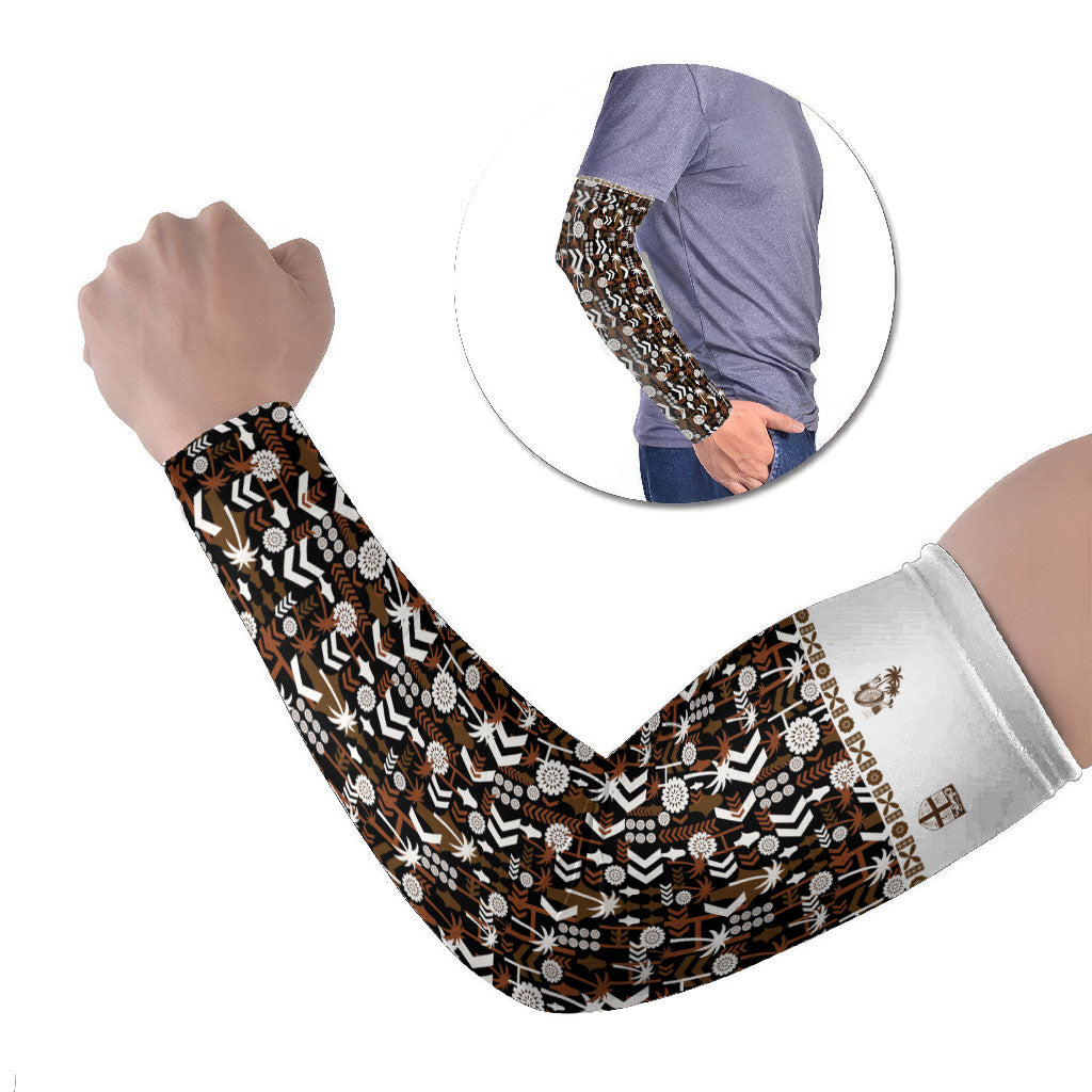 Fiji Bati Arm Sleeves Masi-inspired Tapa Pattern LT9 Set of 2 Brown - Polynesian Pride