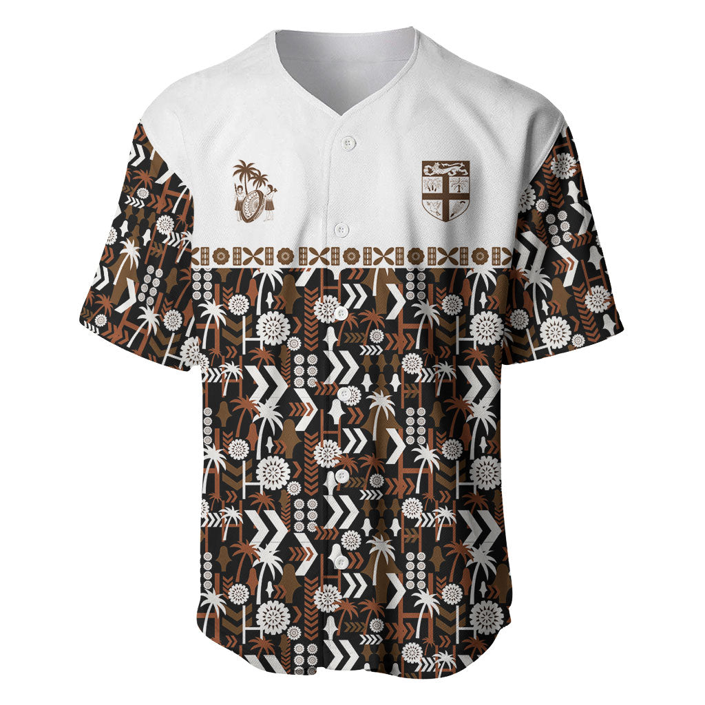 Fiji Bati Baseball Jersey Masi-inspired Tapa Pattern LT9 Brown - Polynesian Pride