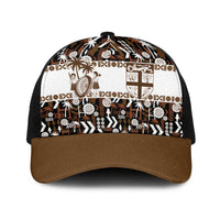 Fiji Bati Baseball Net Cap Masi-inspired Tapa Pattern LT9 One Size Black Brown - Polynesian Pride