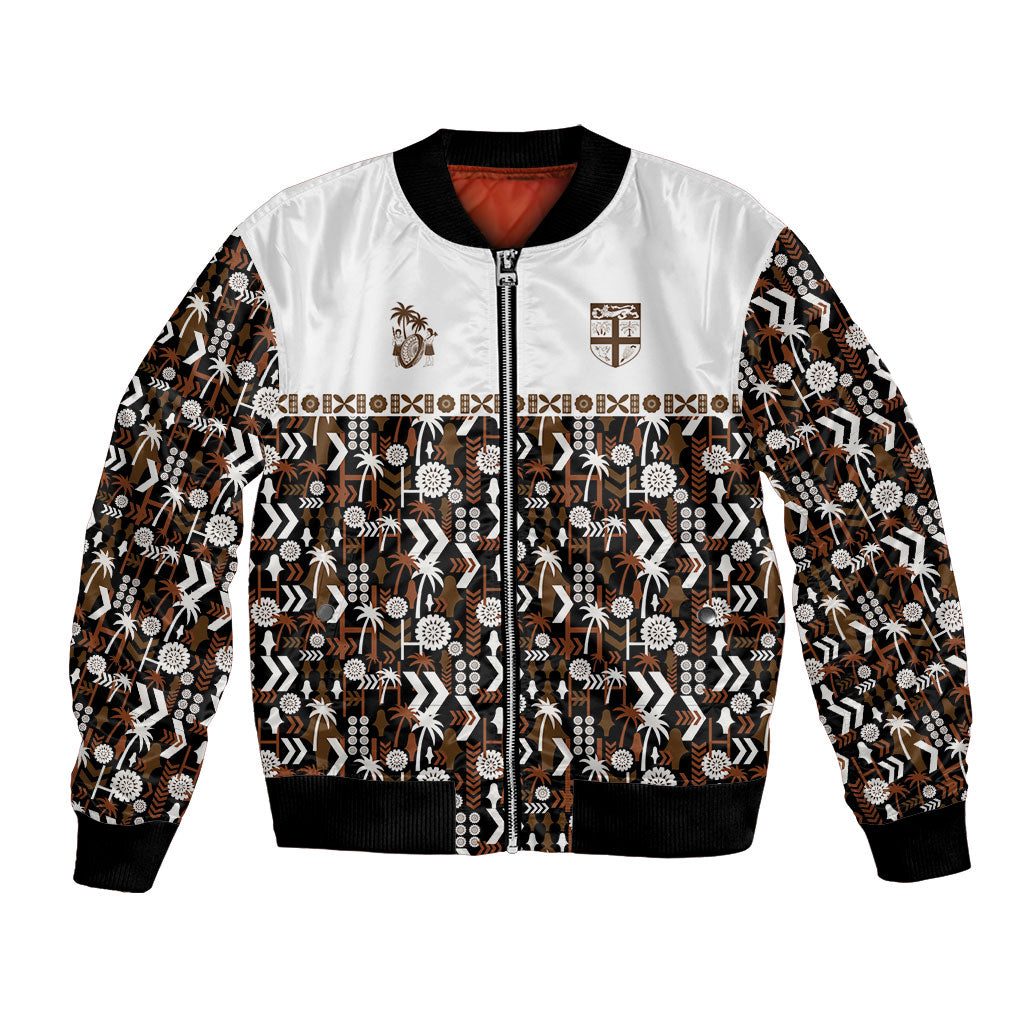 Fiji Bati Bomber Jacket Masi-inspired Tapa Pattern LT9 Unisex Brown - Polynesian Pride