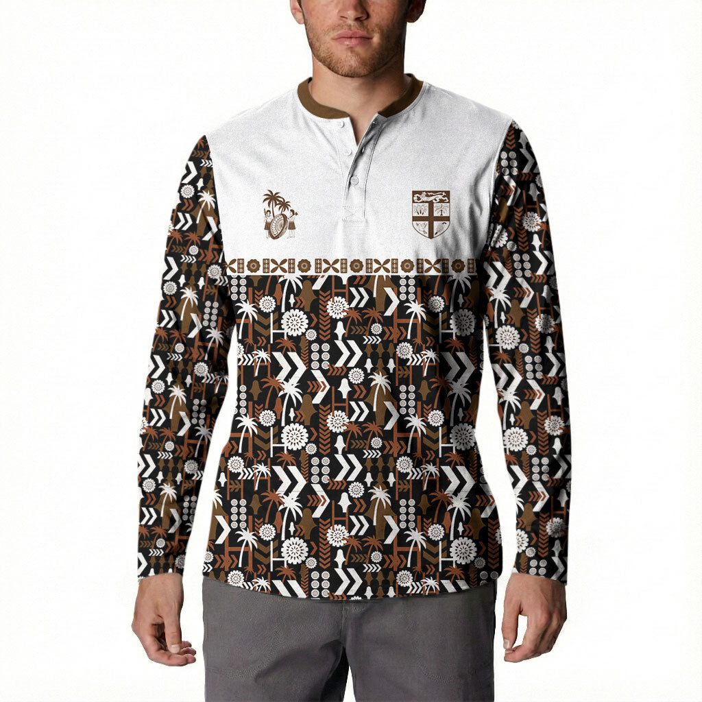 Fiji Bati Button Sweatshirt Masi-inspired Tapa Pattern LT9 - Polynesian Pride