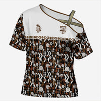 Fiji Bati Cross Shoulder Shirt Masi-inspired Tapa Pattern LT9 Female Brown - Polynesian Pride