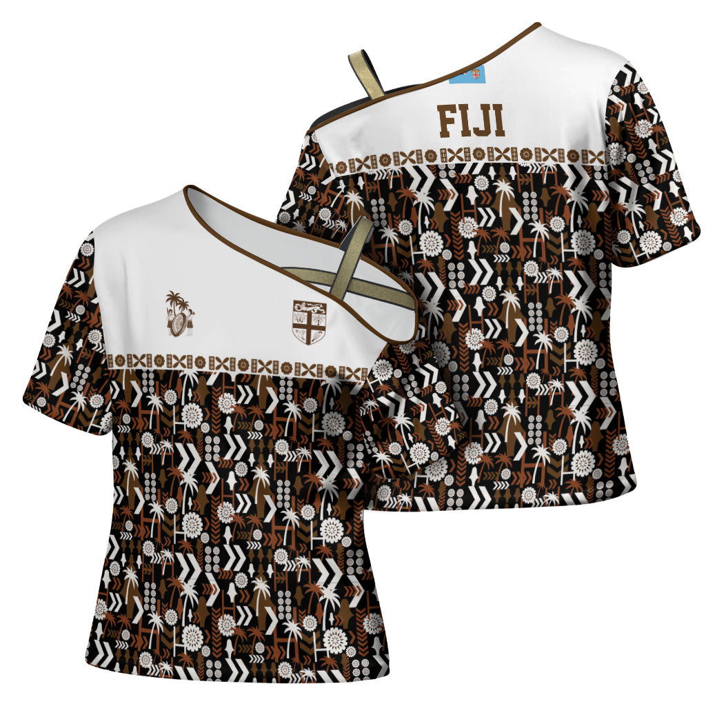 Fiji Bati Cross Shoulder Shirt Masi-inspired Tapa Pattern LT9 - Polynesian Pride