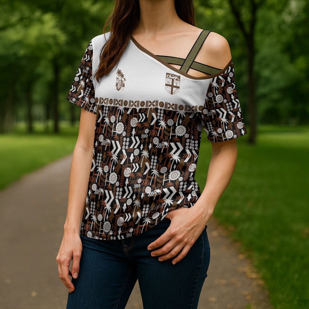 Fiji Bati Cross Shoulder Shirt Masi-inspired Tapa Pattern LT9 - Polynesian Pride