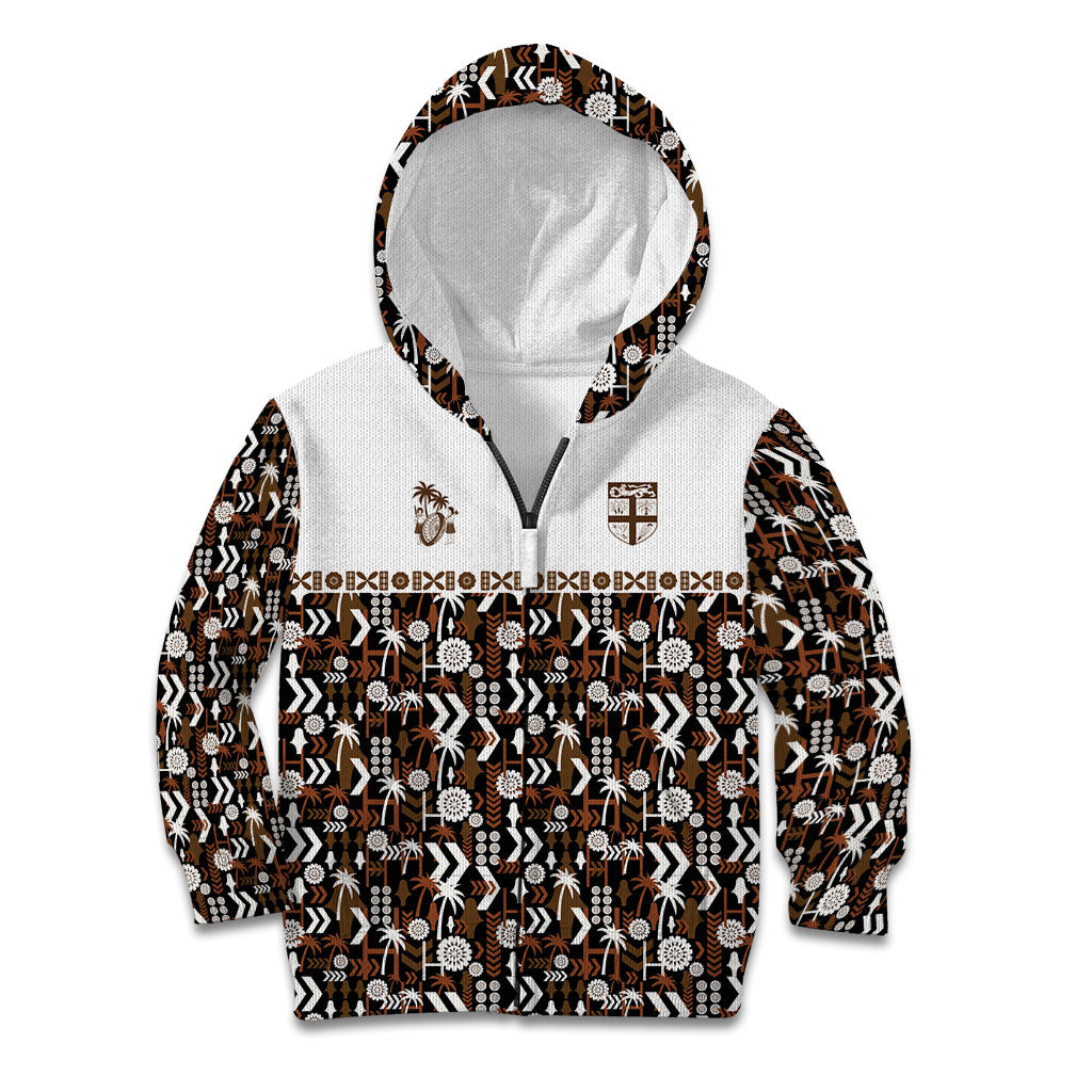 Fiji Bati Kid Hoodie Masi-inspired Tapa Pattern LT9 Zip Hoodie Brown - Polynesian Pride