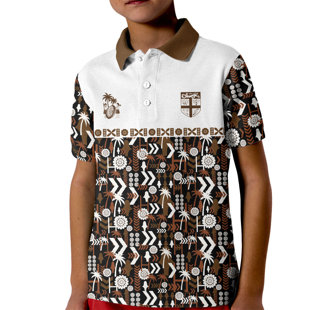 Fiji Bati Kid Polo Shirt Masi-inspired Tapa Pattern LT9 Kid Brown - Polynesian Pride