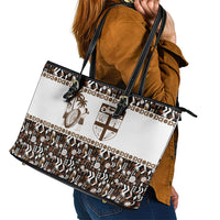 Fiji Bati Leather Tote Bag Masi-inspired Tapa Pattern