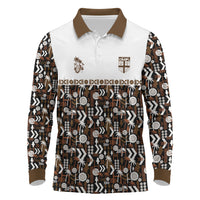 Fiji Bati Long Sleeve Polo Shirt Masi-inspired Tapa Pattern LT9 Brown - Polynesian Pride
