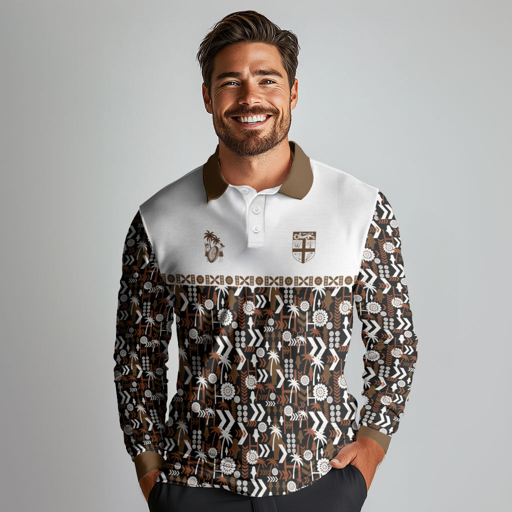 Fiji Bati Long Sleeve Polo Shirt Masi-inspired Tapa Pattern LT9 - Polynesian Pride