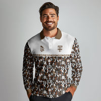 Fiji Bati Long Sleeve Polo Shirt Masi-inspired Tapa Pattern LT9 - Polynesian Pride