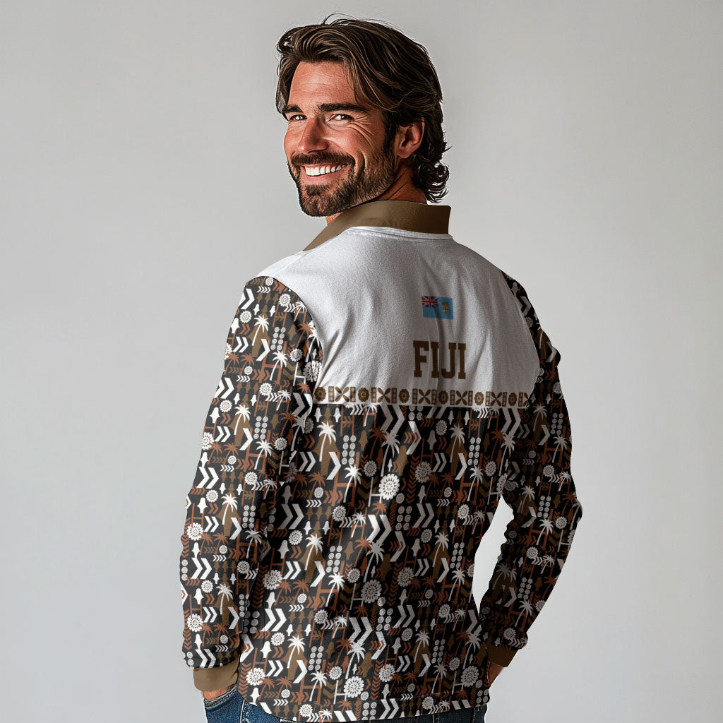 Fiji Bati Long Sleeve Polo Shirt Masi-inspired Tapa Pattern LT9 - Polynesian Pride