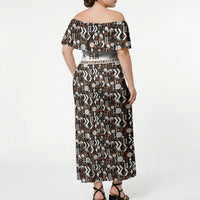 Fiji Bati Off Shoulder Maxi Dress Masi-inspired Tapa Pattern