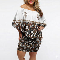 Fiji Bati Off Shoulder Short Dress Masi-inspired Tapa Pattern