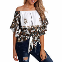 Fiji Bati Off Shoulder Wrap Waist Top Masi-inspired Tapa Pattern