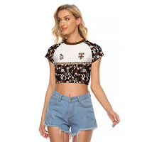 Fiji Bati Raglan Cropped T Shirt Masi-inspired Tapa Pattern LT9 Female Brown - Polynesian Pride