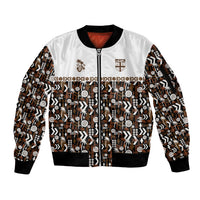 Fiji Bati Sleeve Zip Bomber Jacket Masi-inspired Tapa Pattern LT9 Unisex Brown - Polynesian Pride