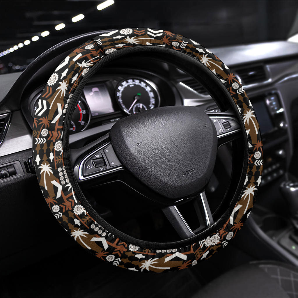 Fiji Bati Steering Wheel Cover Masi-inspired Tapa Pattern LT9 Universal Fit Brown - Polynesian Pride