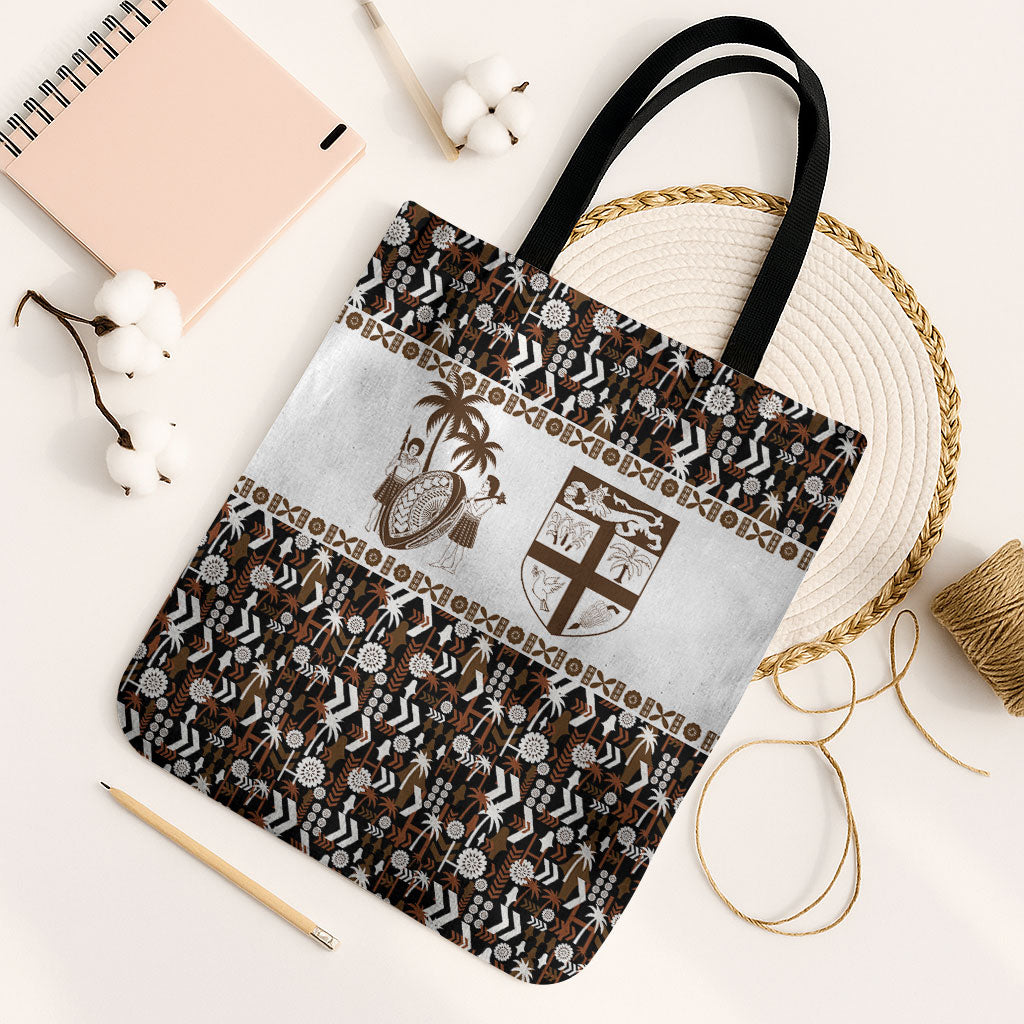 Fiji Bati Tote Bag Masi-inspired Tapa Pattern LT9 Black Strap One Size Brown - Polynesian Pride