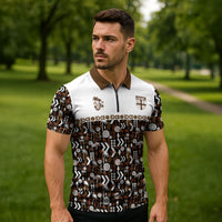 Fiji Bati Zipper Polo Shirt Masi-inspired Tapa Pattern