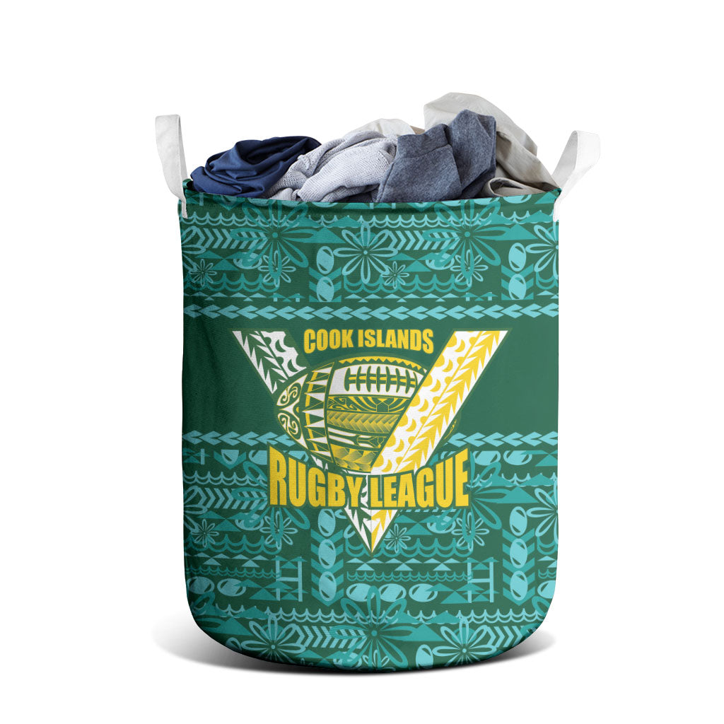 Cook Islands Island Floral Laundry Basket Teal Traditional Kuki's Geometric Pattern LT9 - Polynesian Pride