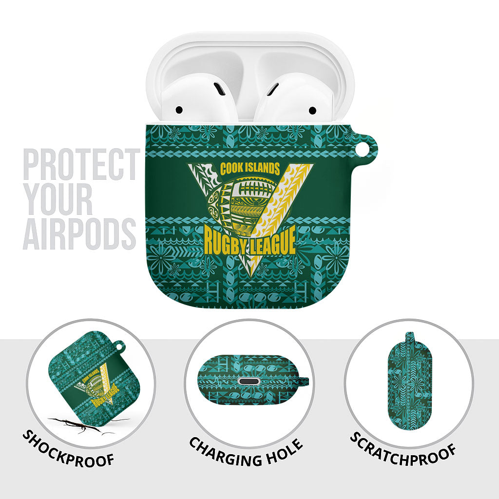Cook Islands Island Floral AirPods Case Teal Traditional Kuki's Geometric Pattern LT9 - Polynesian Pride