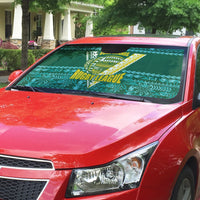 Cook Islands Island Floral Auto Sun Shade Teal Traditional Kuki's Geometric Pattern LT9 - Polynesian Pride