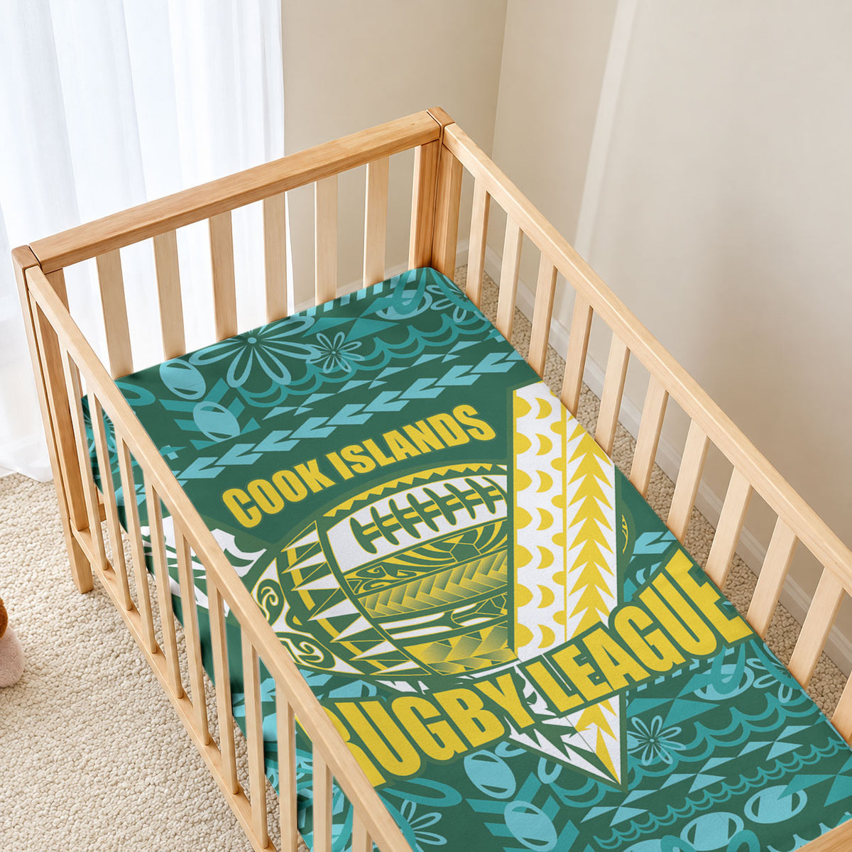Cook Islands Island Floral Baby Bed Cover Teal Traditional Kuki's Geometric Pattern LT9 - Polynesian Pride