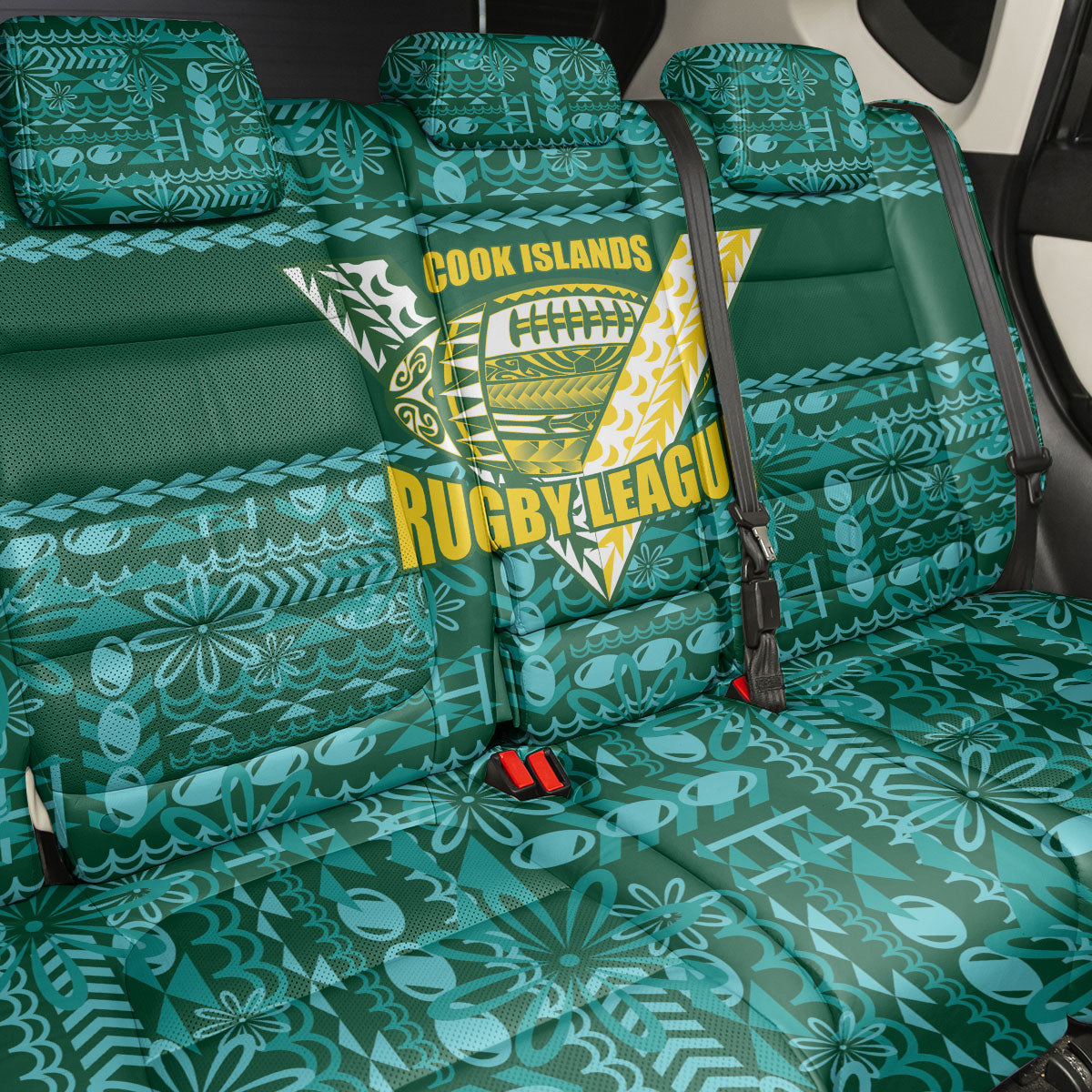 Cook Islands Island Floral Back Car Seat Cover Teal Traditional Kuki's Geometric Pattern LT9 - Polynesian Pride