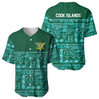Cook Islands Island Floral Baseball Jersey Teal Traditional Kuki's Geometric Pattern LT9 - Polynesian Pride