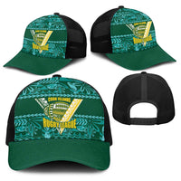 Cook Islands Island Floral Baseball Net Cap Teal Traditional Kuki's Geometric Pattern LT9 - Polynesian Pride